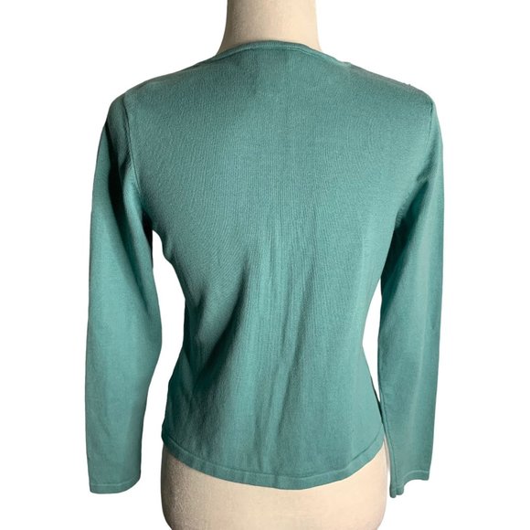 Norton McNaughton Beaded Cardigan Sweater S Blue Green Button Up Long Sleeve - Picture 4 of 6